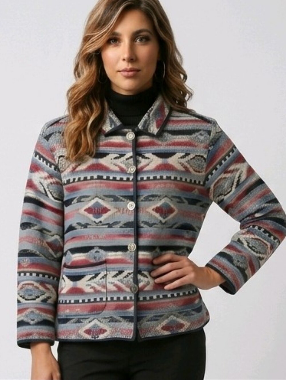 Vtg Jane Ashley Y2K 80's 90's Blazer Jacket Womens Size XL Tapestry Cotton India